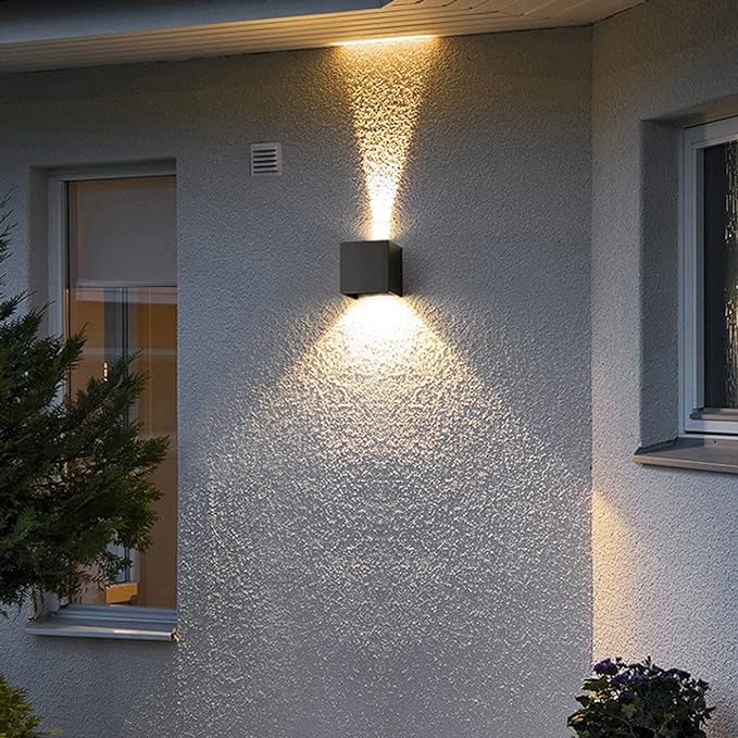Mille Lucciole 2 Pack LED Outdoor Wall Lights Exterior/Interior, Up and Down Lights IP65 Waterproof Wall Sconces, Square Aluminum Outdoor Wall Lighting Fixtures, Modern Black 12W 3000K Warm Lights