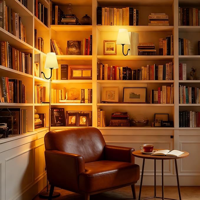 AELS Wooden Bookshelf Lamp with Bulb, Table Lamp with Linen Shade, 3-Color Dimmable Touch Control, Modern Decorative Bookend, Book Sconce for Office Home Bedroom Bookshelf, Natural