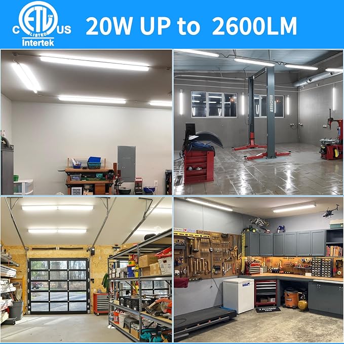 SHOPLED LED Shop Lights 2FT, 20W 2600LM 5000K Daylight, V-Shaped Utility Shop Lights, T8 Linkable Ceiling Light Fixtures, 2 Foot Tube Light for Workbench, Basement, Cabinet, ETL Listed, 4-Pack