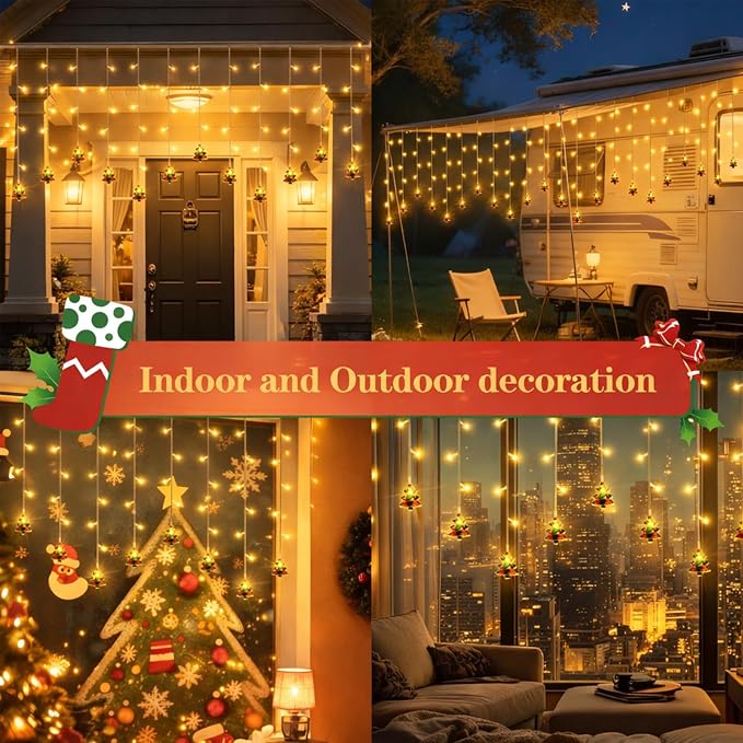Curtain String Light Christmas Decoration Icicle Lights 8 Modes dimmable,108 LEDs 4M Christmas and Halloween String Lights for Home,Office,Party,bar,Holiday,Party (Warm White)