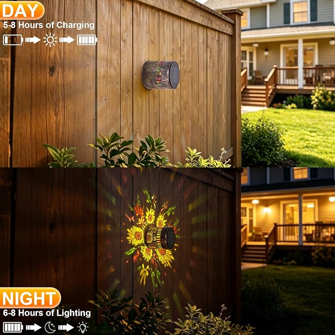 2PCS Decorative Solar Sunflower Lights Outdoor, 2026 New Metal Solar Powered Outdoor Deck Step Wall Lights, Sunflower Theme Waterproof Fence Light (Colored Light)