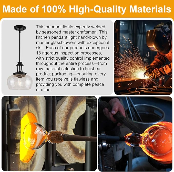 Modern Pendant Lights Kitchen Island, Matte Black Pendant Light Fixtures with 10" Clear Air Bubble Glass Shade, Industrial Hanging Pendant Lights Fixture for Kitchen Island Dining Room Entryway