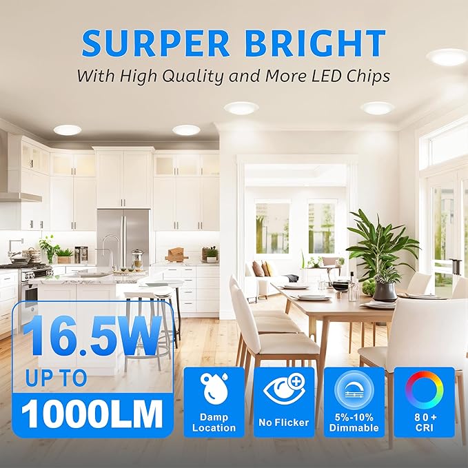 ECOELER 5/6 Inch Dimmable LED Disk Lights, 16.5W Flush Mount Disc Ceiling Can Light, 1000lm 2700K Soft White, Surface Mount Lighting Fixture for J-Box or Recessed Can, ETL-Listed, 10 Pack