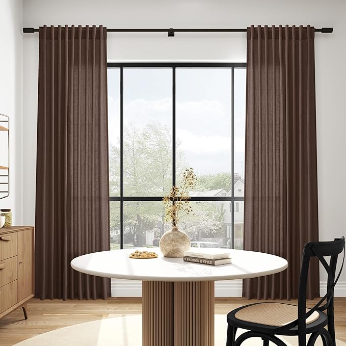 Extra Long Curtain Cappuccino Morden Linen Blend Light Filtering Back Tab Curtains for Long Winodws 120 Inches Length, Semi Sheer Privacy Drapes for Living Room, 52x120 inch, 2 Panels