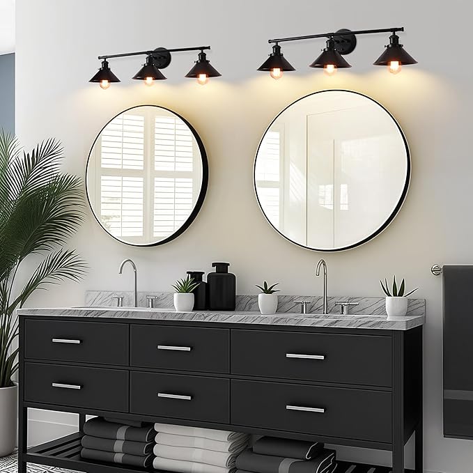 32" Upgrade Black Bathroom Light Fixture, 3-Light Vanity Lights for Bathroom Light Fixtures Rustic Matte Black Farmhouse Vanity Light, Industrial Modern Vanity lighting fixtures over Mirror Sconce