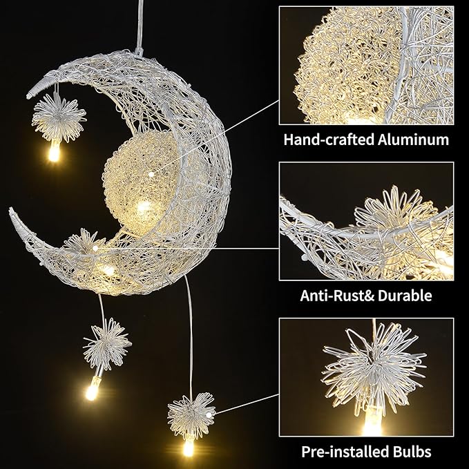 TISLYCO Kids Ceiling Light, Moon Chandelier, Girls Chandelier for Bedroom, Nursery Light Fixture