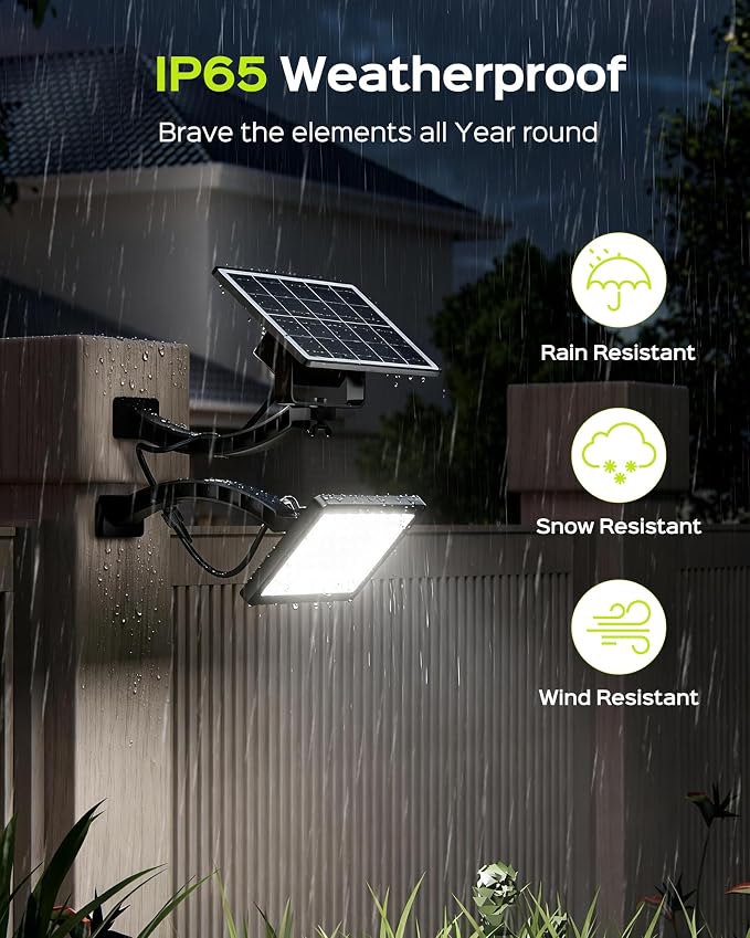JACKYLED Solar Lights Outdoor 299 LED 1000 Lumens Bright Solar Wall Spotlight with 4000mAh Battery IP65 Waterproof Dusk to Dawn Auto Lighting for Front Door Balcony Shop Barn Garage (Black, 2-Pack)