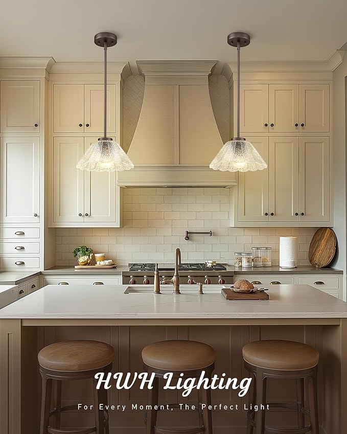 Pendant Lights Kitchen Island, HWH Kitchen Island Lighting for Bathroom, Dining Room, 1-Light Hanging Lights Fixtures with Clear Floral Glass, Oil-Rubbed Bronze Finish, 5HJX110MIL ORB