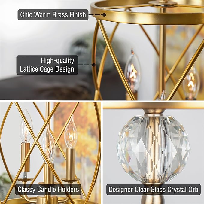 Kira Home Eleanor 26.5" Traditional 3-Light Chandelier, Cylinder Foyer Pendant Light, Adjustable Height, Warm Brass Finish