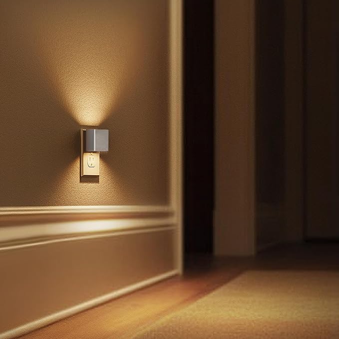 L LOHAS LED Night Light,Night Lights Plug into Wall,[2-Pack] Dimmable Night Light with Light Sensor,3000K Warm White,Silver Nightlight for Bathroom Hallway Kitchen