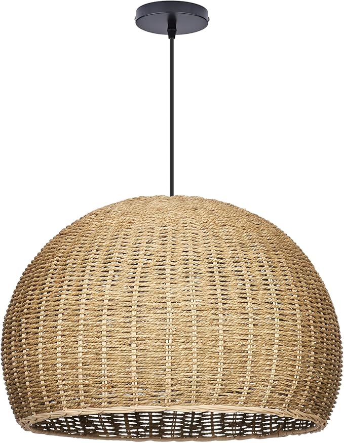 Arturesthome 2-Light Rustic Farmhouse Rattan Pendant Light,19.68in Large Dome Hand Woven Ceiling Mounted Rattan Chandelier,Coastal Beach Ceiling Hanging Light for Kitchen,Dining Room