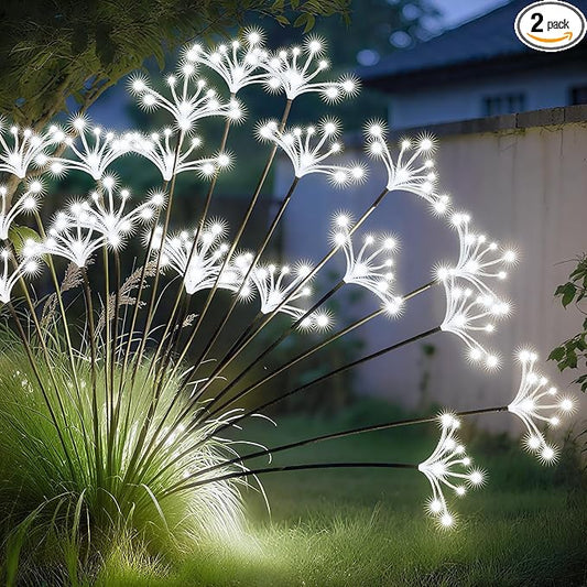 JJGoo Solar Garden Lights, New Upgraded 2 Pack Solar Swaying Starburst Light, Waterproof Fireworks Outdoor Lights, Yard Patio Pathway Decoration, White