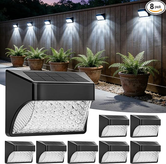 Tadyreal Solar Fence Lights Outdoor Waterproof IP65, 10 Lighting Modes Fence Lights Solar Powered with 15 Bright Led Lens, Backyard Light Outdoor for Deck Railing Step Pool Patio Wall - 8 Pack