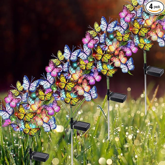 Adecorty Solar Garden Lights Solar Lights Outdoor Waterproof Decorative 4 Pack with 88 LED 68 Butterfly Solar Lights for Garden Yard Decor Christmas Decorations, Gifts for Mother's Day Mom