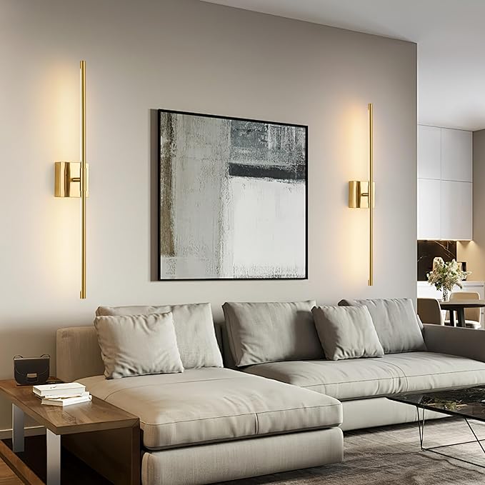 Morauroral 30″ Gold Battery Operated Wall Sconces Set of 2, Dimmable Wall Sconces with Remote Control, Rechargeable Sconces Wall Lighting, LED Wireless Wall Lights for Bedroom, Living Room, Bathroom