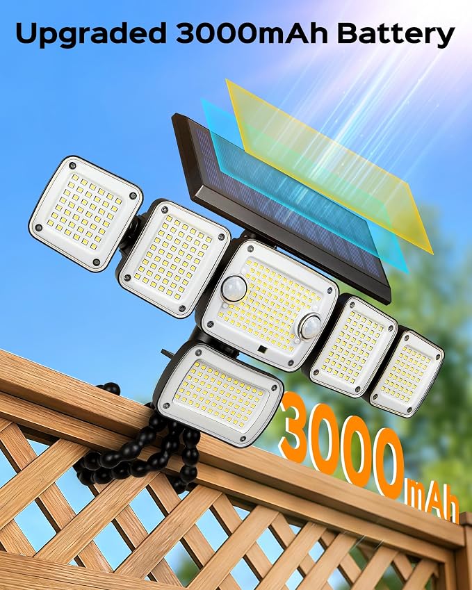 Motion Sensor Outdoor Lights with Flexible Octopus Tripod , 5000LM 336LED Security Flood Lights with Remote Control, 360°Wide Angle, 6 Heads Solar Lights Outdoor Waterproof for Yard Patio Garage