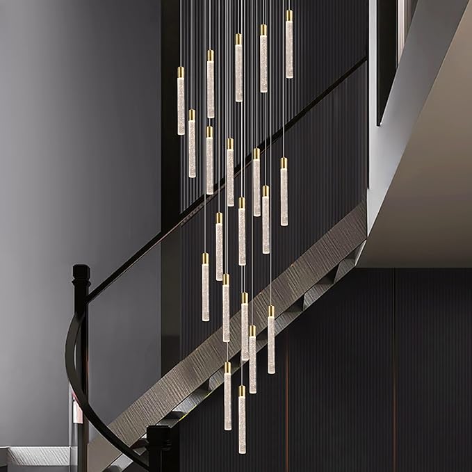 20-Light Gold High Ceiling Chandeliers Modern Crystal Chandeliers for Entryway Long Spiral LED Dimmable Chandelier Flush Mount Ceiling Staircase Foyer Living Room Ceilings Light Fixture