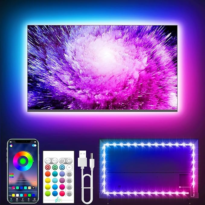 Tyute TV Led Lights, 16.4ft TV Lights Strip for 45-75 Inch with Remote, Music Sync Bluetooth APP Control TV Lights Behind USB Powered for Bedroom