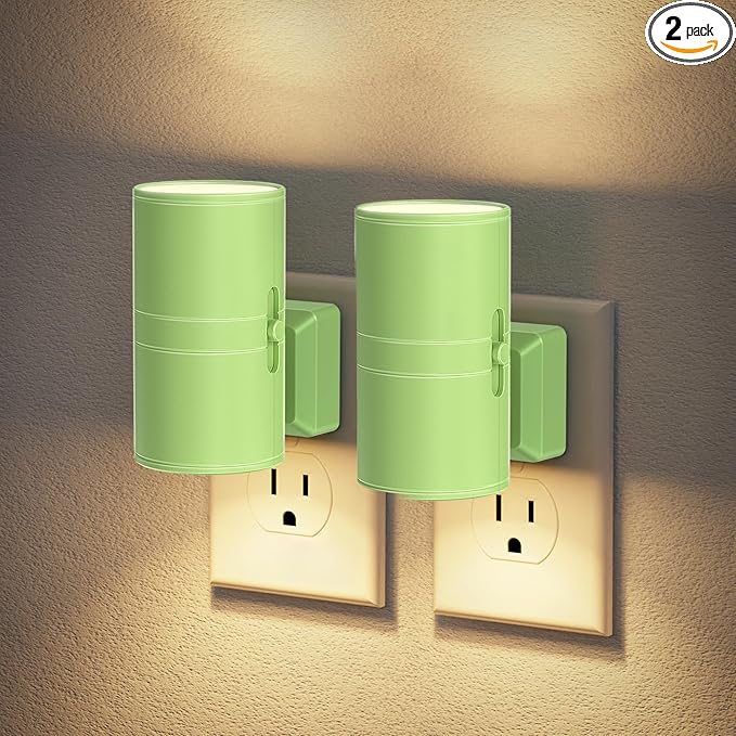 JandCase Night Lights Plug into Wall, Dimmable Night Light Plug in with Green Shade, Modern Night Lights with Dusk to Dawn Sensor, Soft White 3000K, 0-100LM Nightlight for Hallway Bedroom, 2 Pack