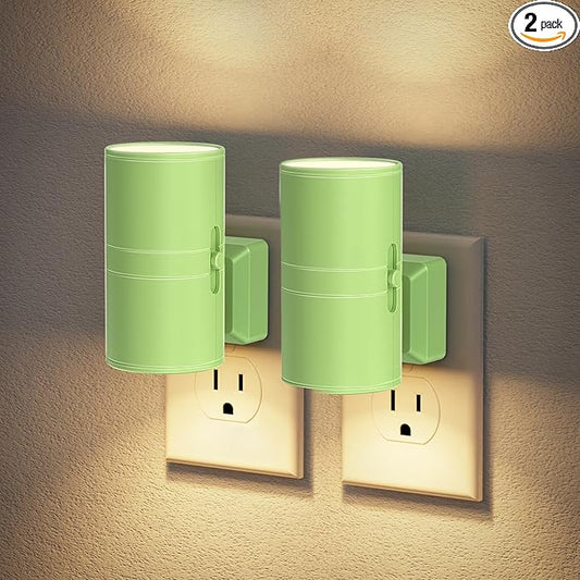 JandCase Night Lights Plug into Wall, Dimmable Night Light Plug in with Green Shade, Modern Night Lights with Dusk to Dawn Sensor, Soft White 3000K, 0-100LM Nightlight for Hallway Bedroom, 2 Pack
