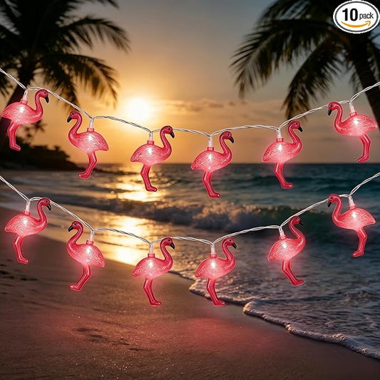8.5Ft Pink Flamingo String Lights Plug in, Summer Decorative String Lights with 10 LED Flamingo Decor Lights, Tropical Beach Light Waterproof for Bedroom Patio Hawaiian Tiki Luau Party Summer Decor