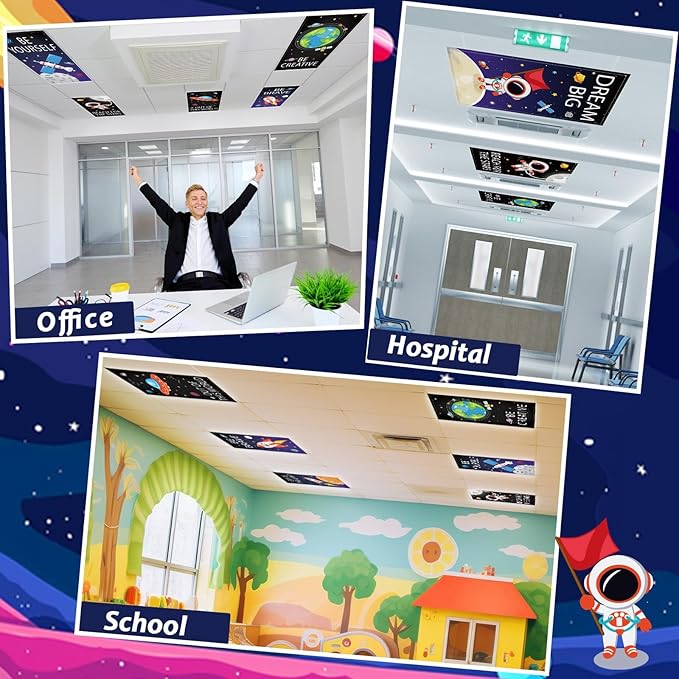 8 Pcs Fluorescent Light Covers with 80 Magnets Decorative for Classroom Ceiling Lights 4 x 2 Feet Magnetic Light Cover Filter Easy Install for Office Hospital Home Ceiling Supplies (Outer Space)