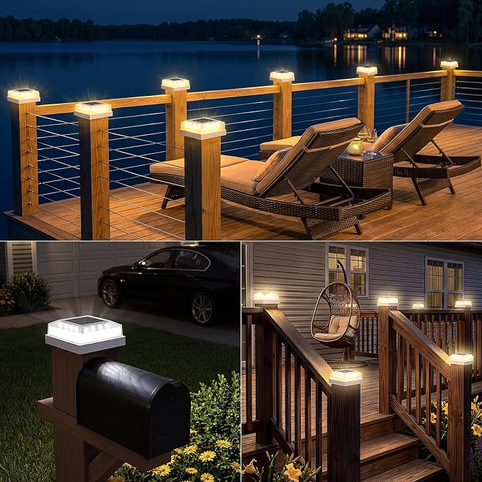 Brightever 3.5x3.5 4x4 Solar Post Cap Light Outdoor, 6-Pack Fence Post Solar Lights for Wooden/Vinyl Posts, 3 Lighting Modes, Solar Powered Waterproof Deck Post Lights for Garden Patio, White