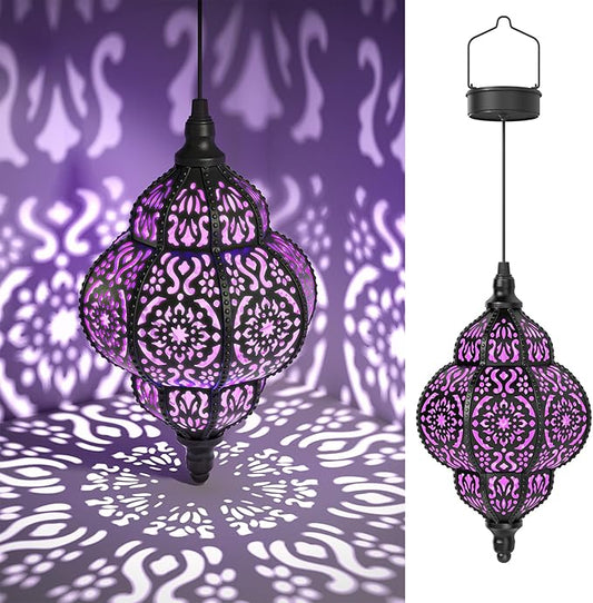 Hapjoy Hanging Solar Lights Outdoor Garden Decor Solar Lantern Waterproof Plastic Moroccan Outdoor Decorations for Patio Pathway Yard Backyard Garden Decorative (1, Purple)