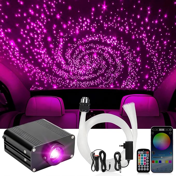 Headliner Star Light Kit, 600pcs Starlight Headliner Kit, 0.03in 9.8ft Fiber Optic Ceiling Lights, APP/RGBW Remote Control, for Home Theater, Car, Bedroom