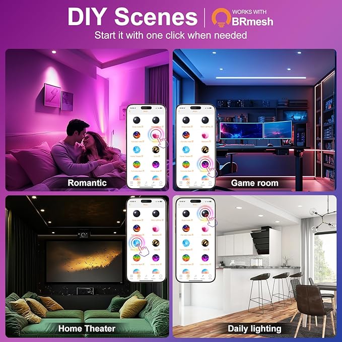 Recessed Lighting 6 Inch RGBCW Color Changing Smart Recessed Ceiling Lights 16W 1350LM LED Downlights Dimmable by Alexa & APP, 2700K-6500K,16 Million Colors - DIY Scenes - Timer - 23 Modes (12 Pack)
