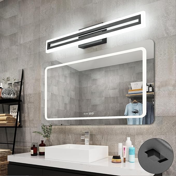 SOLFART 32 Inch Modern Bathroom Light Fixtures Bathroom Lights Over Mirror Black LED Vanity Lights for Bath 5 Color Temperature Adjustable LED Light Fixture Restroom 5CCT