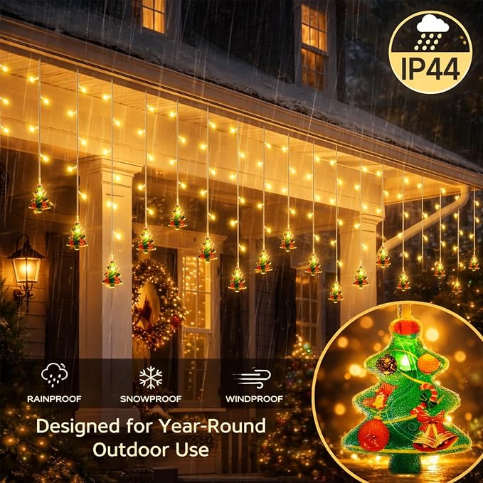 Curtain String Light Christmas Decoration Icicle Lights 8 Modes dimmable,108 LEDs 4M Christmas and Halloween String Lights for Home,Office,Party,bar,Holiday,Party (Warm White)