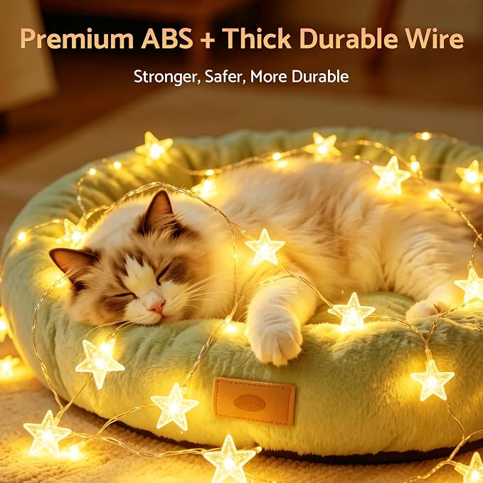 Star String Lights Twinkle Lights Battery Operated, 17 ft 50 LEDs Classroom Decor Fairy Lights, String Lights Battery Powered for Kids Bedroom Wedding Mantel Patio Dorm Decor, Warm White