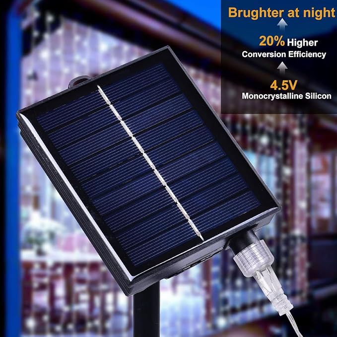 300LED Solar Curtain Lights USB & Solar Dual Powered 8 Modes Waterproof String Lights for Home Indoor Outdoor Use Garden Patio Decoration (Cold White)