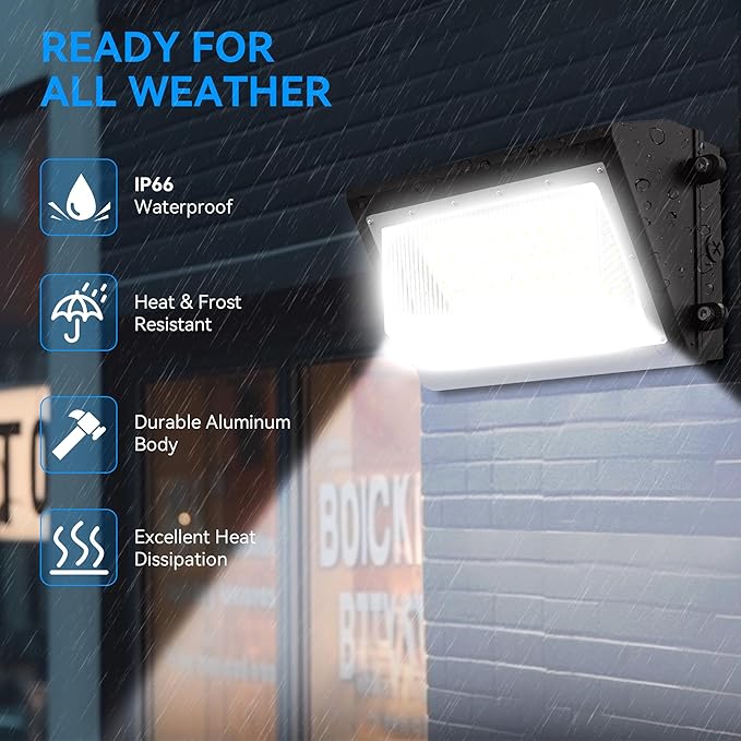 120W LED Wall Pack Light with Dusk-to-Dawn Sensor, 16800LM 5000K LED Security Flood Lighting, 120V Outdoor LED Wall Lights for Parking Lots|Warehouses|Factories|Yard, 2 Pack