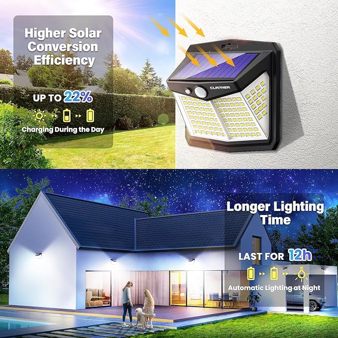 CLAONER Solar Motion Sensor Lights Outdoor, 12 Pack Solar Fence Lights IP65 Waterproof, Bright 128 LED Security Flood Lights with 270°Wide Angle, 3 Lighting Modes Motion Light for Outside Yard