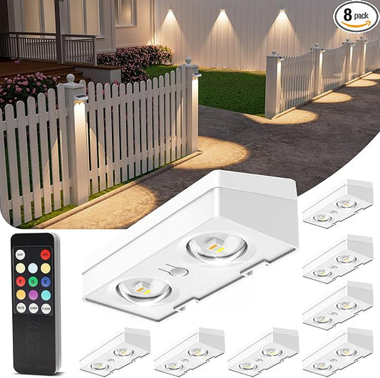 VOLISUN Solar Fence Lights with Remote Control, 50 Lumen LED Fence Lights Solar Powered, IP65 Waterproof, 10 RGB Color Long-Lasting Solar Lights for Backyard Garden Deck Patio Railing (8 Pack)