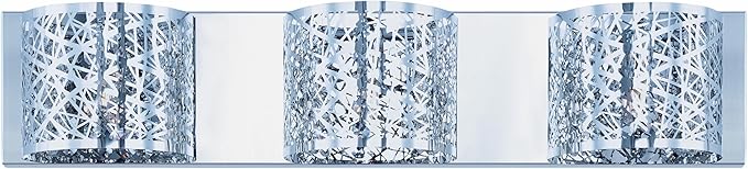 ET2 E21316-10PC Inca Modern Metal Web Laser-Cut Sheath with Crystal Bath Vanity Wall Mount, 3-Light Xenon 120 Watts, Polished Chrome