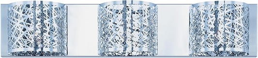 ET2 E21316-10PC Inca Modern Metal Web Laser-Cut Sheath with Crystal Bath Vanity Wall Mount, 3-Light Xenon 120 Watts, Polished Chrome