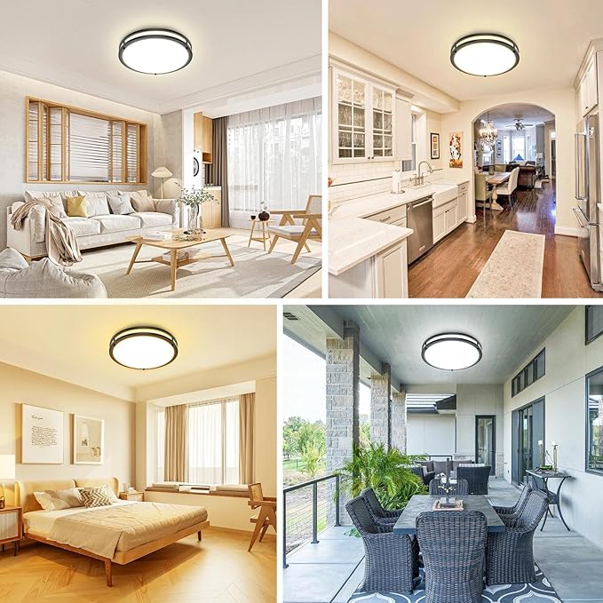 libtit 13 Inch Flush Mount Ceiling Lights, Dimmable 3000K-6500K Adjustable LED Ceiling Light, 24W Round Slim Light Fixture Black for Kitchen Bedroom Kitchen Bedroom Hallway-2 Pack