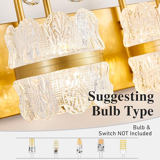 Bathroom Lights Over Mirror - Makeup Lighting Gold - Bathroom Vanity Light with Acrylic Shades for Bath, Makeup Desk, Farmhouse, Hallway, 4-Light