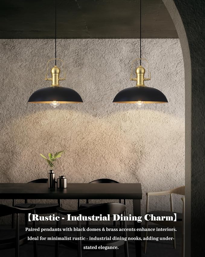 Black and Gold Pendant Lights 2 Pack, 13.8 Inch Black Farmhouse Pendant Light, Industrial Pendant Light Kitchen Island, Island Pendant Lights for Kitchen Barn Hallway Porch Dining Room