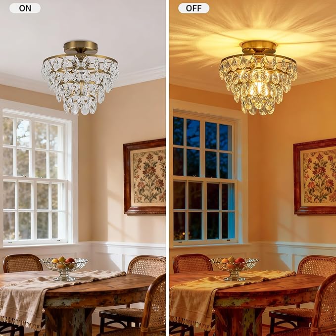 Mayful Modern Crystal Ceiling Light Fixture Gold Semi Flush Mount Ceilig Chandelier Mini Ceiling Light for Hallway Bedroom Bathroom Living Room E26