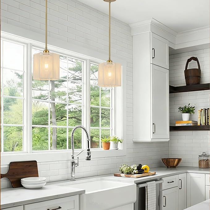 3-Pack Boho Rattan Pendant Light Fixtures, 7.67" Hand-Woven Hexagonal Hanging Pendant Lights, Coastal Farmhouse Mini Island Lighting for Kitchen Island, Dining Room, E26 Base