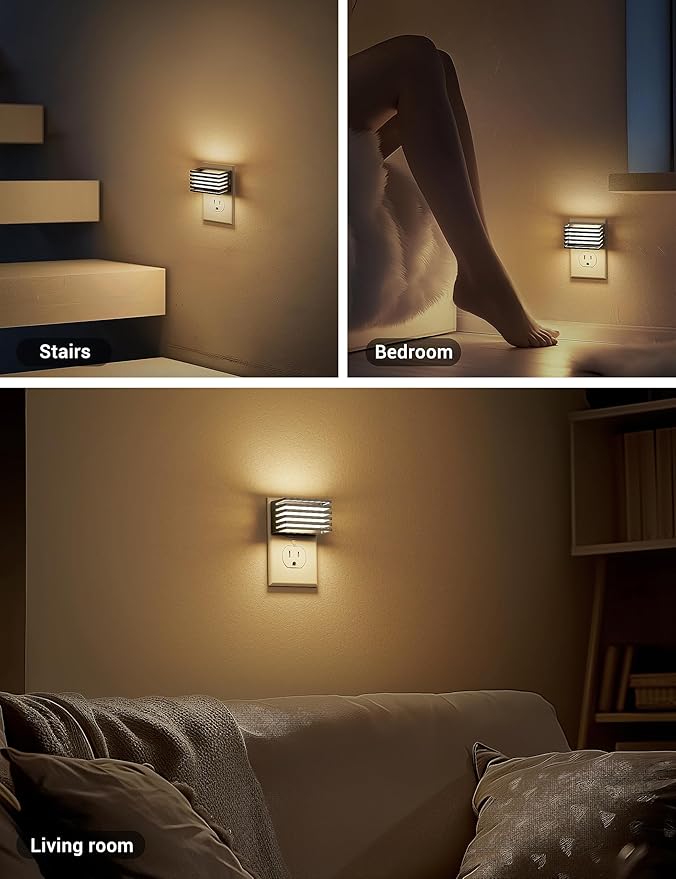 JandCase LED Night Light, [4 Pack] Night Lights Plug into Wall with Dusk to Dawn Sensor, Dimmable Plug in Night Light, Adjustable Brightness, 3000K Soft White Nightlight for Bedroom Bathroom Hallway