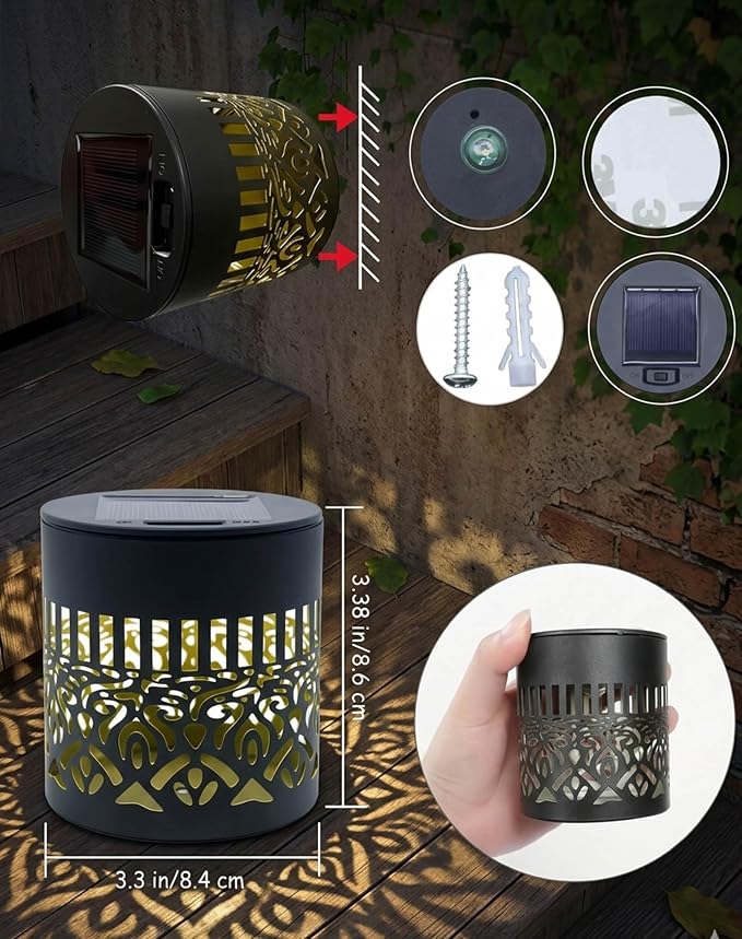 Decorative Solar Mandala Lights, 2027 New Solar Mandala Lights Outdoor, Waterproof Metal Solar Fence Lights, Warm White LED Shadow Projector, Solar Powered Garden Decor for Patio, Porch, Wall (1set)