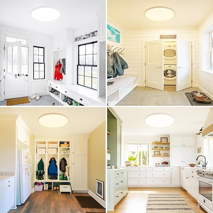 12 Inch Flush Mount Ceiling Light, 24W Dimmable LED Fixture 2400LM, 3000K/4500K/6000K Adjustable, Ultra Thin Round Ceiling Lamp for Bedroom, Kitchen, Living Room, Dining Room, Bathroom, White