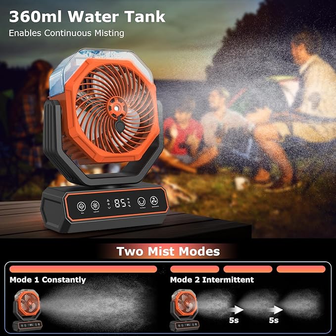 Misting Fan Portable,Personal Fan with Smart APP Remote Control,40000mAh Rechargeable Battery Powered Desk Fan with RGB Lights,Timer,5 Speed Mister Fan for Travel,Camping,Tents,Beach,Office,Outdoor