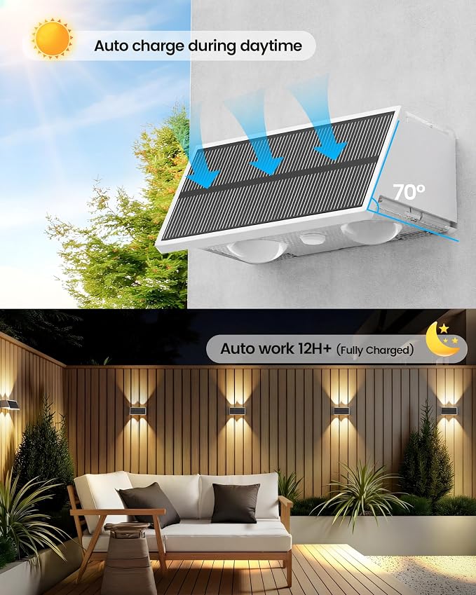 Bridika Solar Fence Lights, 8 Pack Up and Down Solar Lights Outdoor Waterproof, 8 Colors Lens LED Dusk to Dawn Wall Lights for Fence, Patio, Deck, Backyard, Garden White
