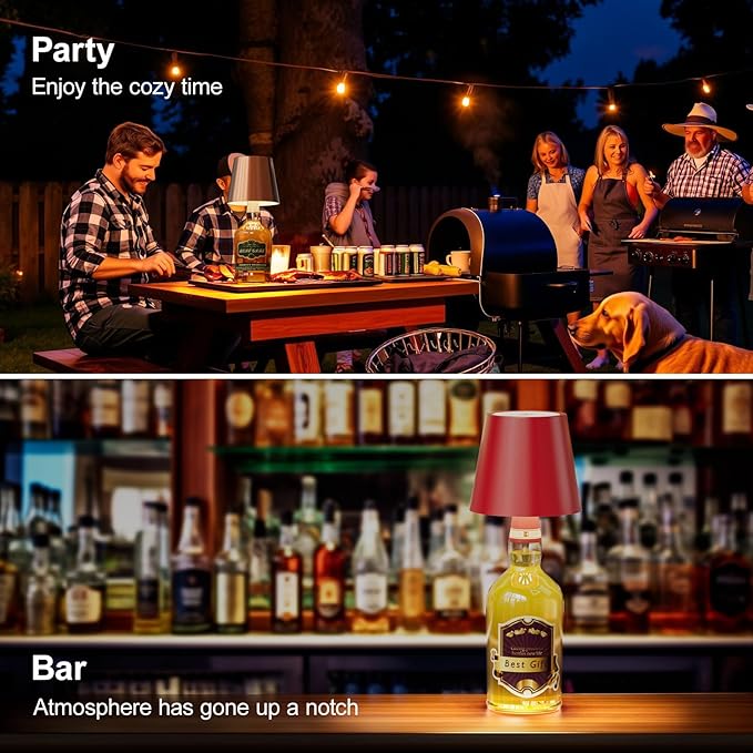 Wireless Bottle Lamp, Wine Bottle Lights with 3 Color Temperature, Rechargeable Stepless Dimming LED Bottle Lights for Liquor Bottles, Wireless Lamp for Bedroom Restaurant Bar-Yellow